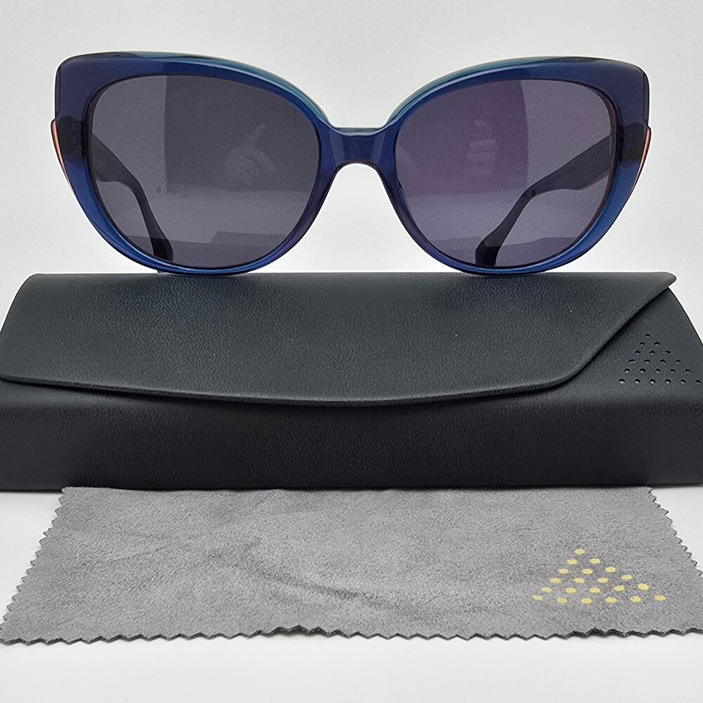State Optical Lill Sun Indigo Coral Frame Grey Lens Cat Eye Sunglasses w/ Case